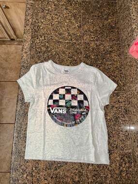 Vans Girls Heather Grey Floral Checkerboard Circle Graphic T-Shirt Small